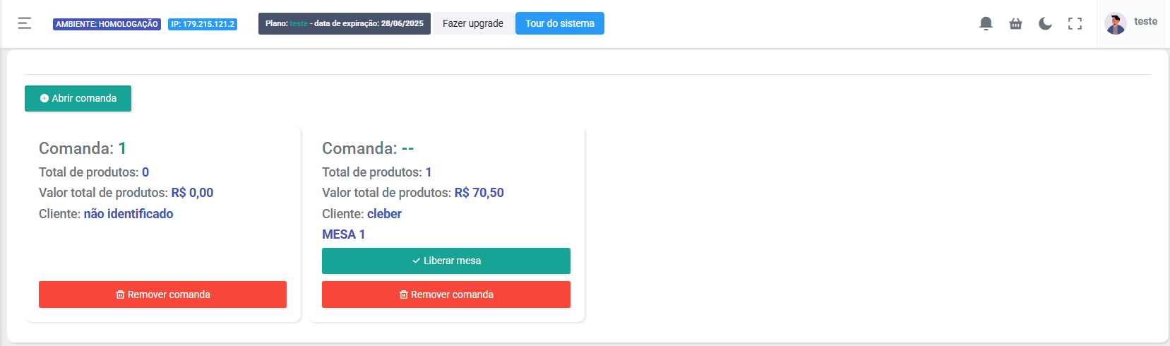 Tela do sistema Onix mostrando o mapa de mesas do restaurante.